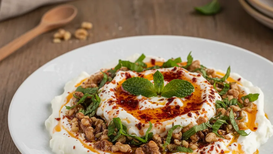 İkili Katmanlı Pul Biberli Yoğurt Meze (Bar Sunumunda)