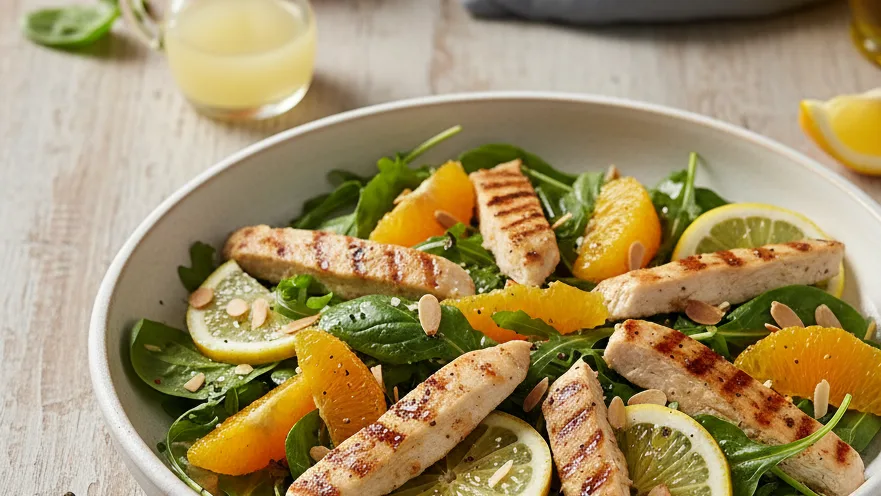 Izgara Tavuklu, Portakallı ve Limonlu Ferah Salata